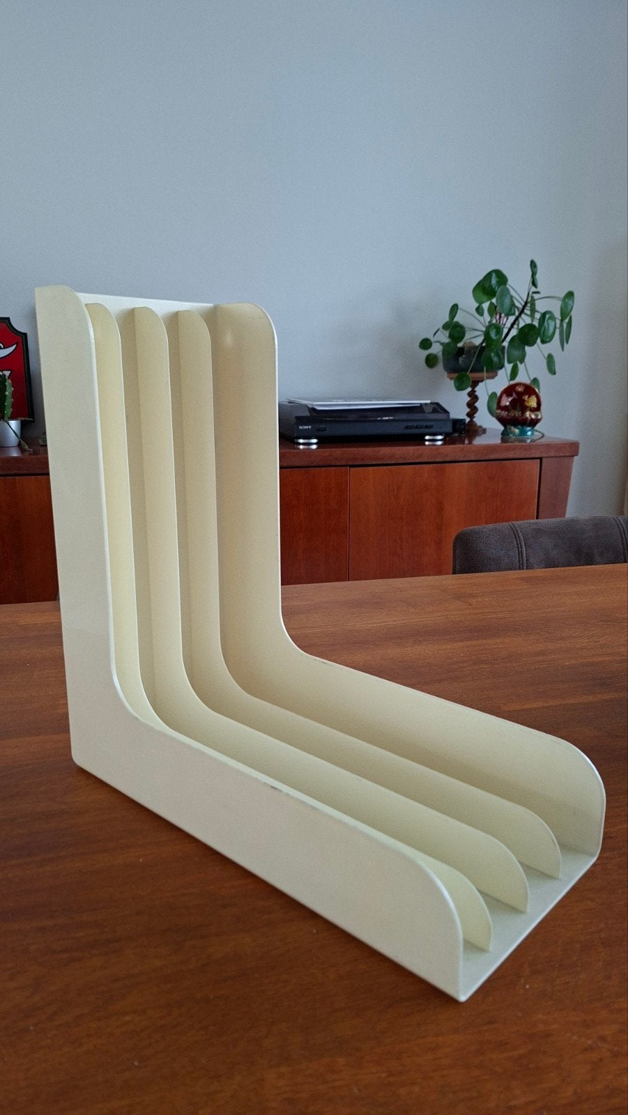 Vintage LP Houder Crème Wit - Geschikt voor 20 Platen, Vintage, Gebruikt, Kunststof, Ophalen of Verzenden