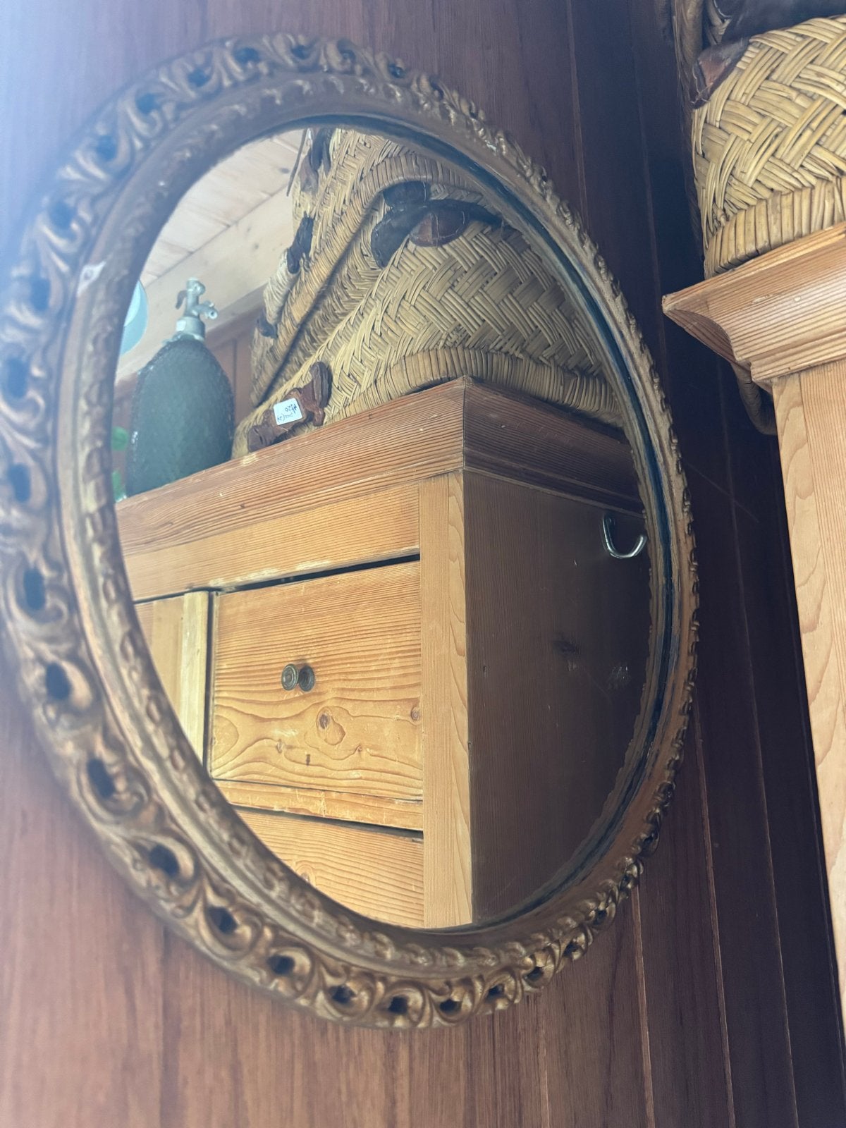 Bijzondere Oude Spiegel, Ophalen of Verzenden, Ovaal, Minder dan 50 cm, Minder dan 100 cm