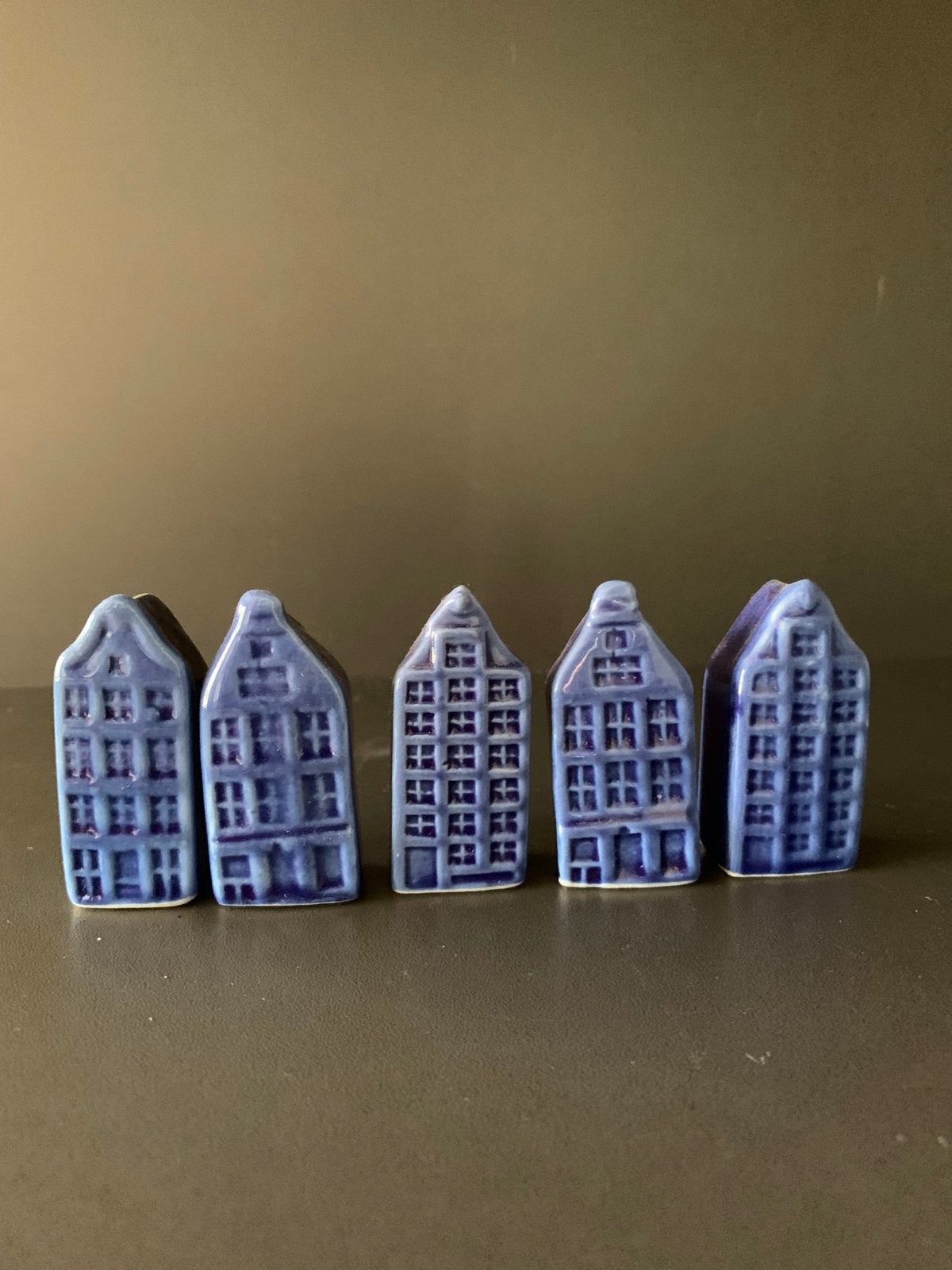 Set van 5 Delfts blauwe miniatuur grachtenpandjes, Ophalen of Verzenden