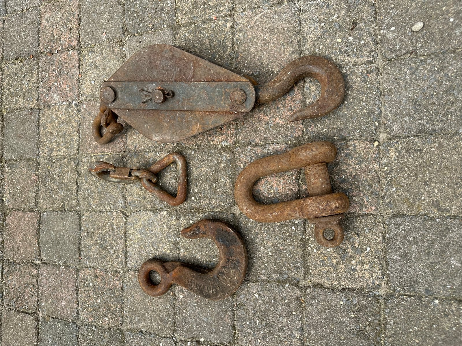 Oude Katrol en Diverse Hijsbenodigdheden - Decoratief, Ophalen of Verzenden