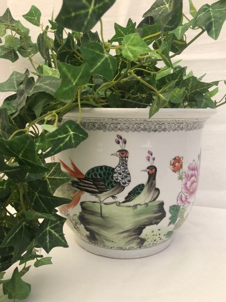 Chinees grote bloempot met pauwen en bloemmotief, Ophalen of Verzenden