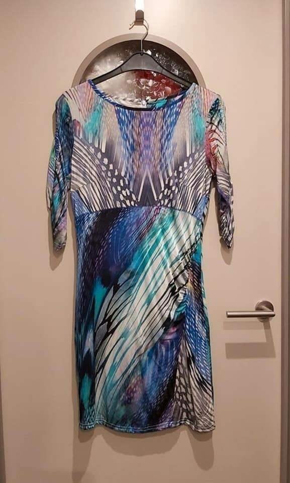 Apanage Femme, jurk 42/44, stretch, travelstof, Blauw, Maat 42/44 (L), Ophalen of Verzenden, Zo goed als nieuw