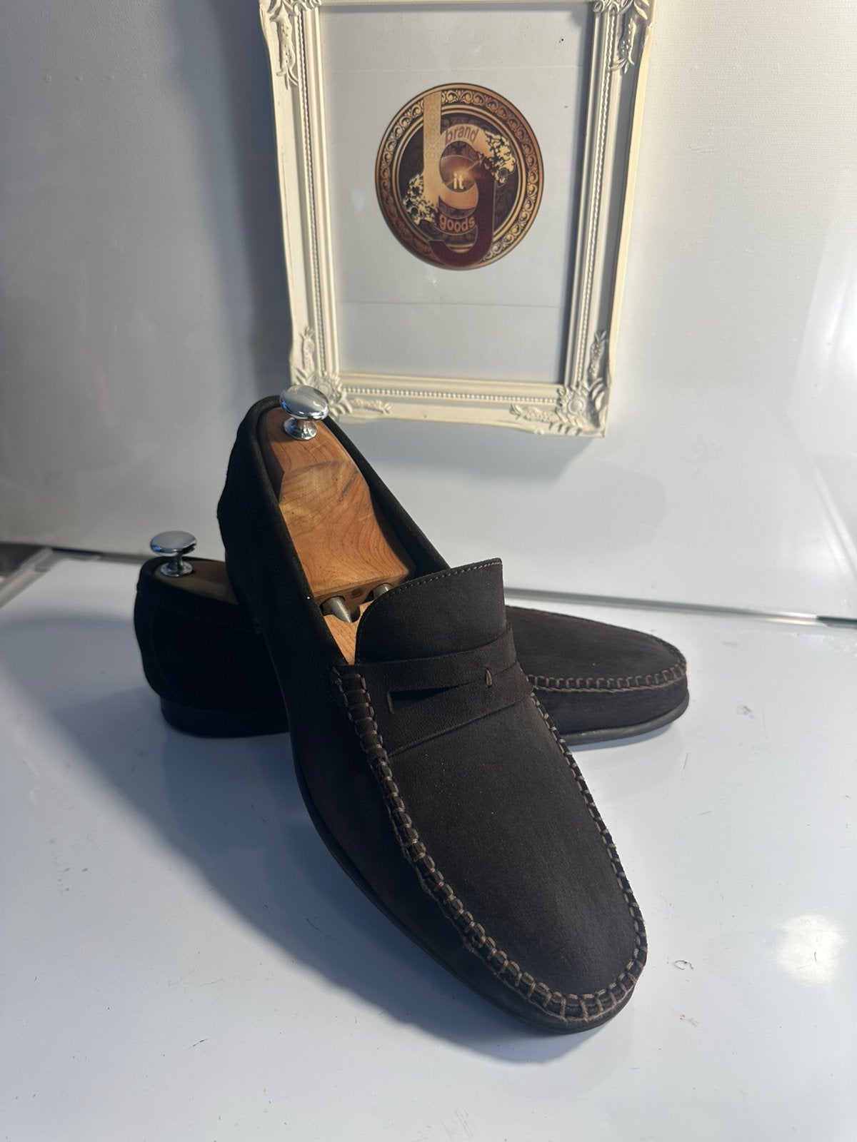 Ermenegildo Zegna suède penny loafers 43 Italië, Loafers, Bruin, Ophalen of Verzenden, Gedragen