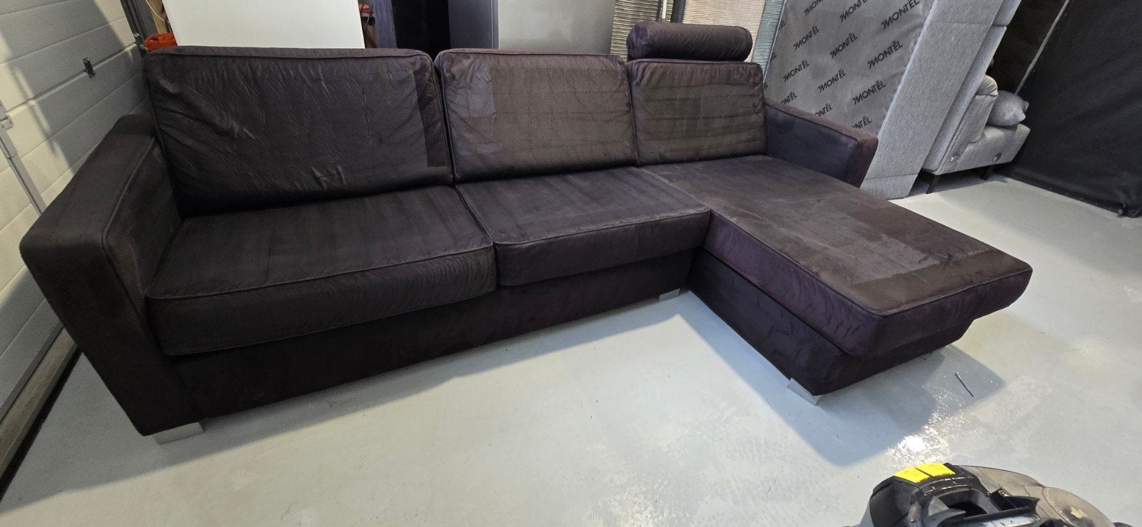 montel hoekbank suedelook antraciet inruiler, Ophalen, Modern, modulair, Hoekbank, 300 cm of meer