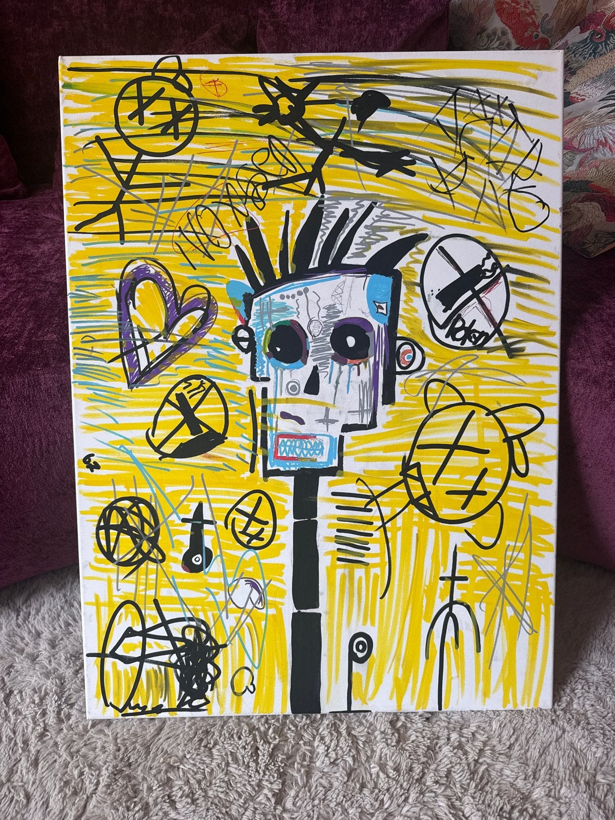 Abstract Kunstwerk 55x75 cm - Levendig en Expressief, Abstract, Acrylverf, Handgeschilderd, Ophalen of Verzenden