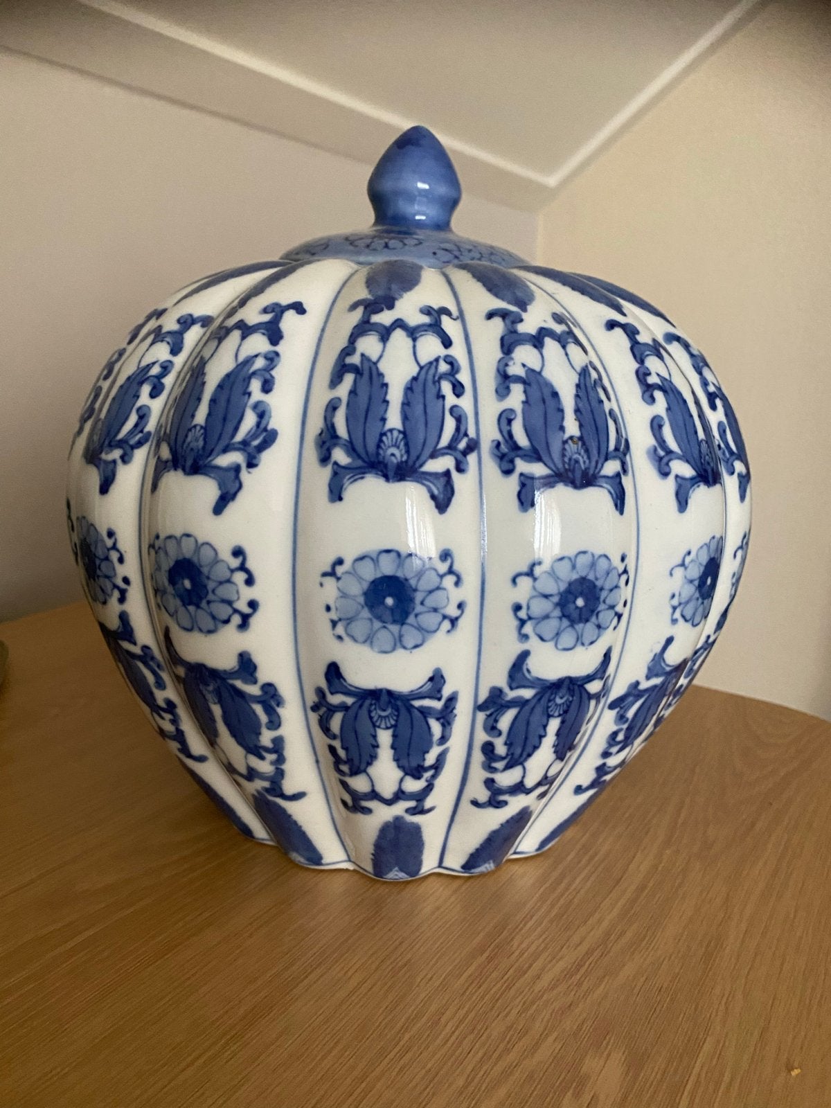 Delfts Blauw Gemberpot met Deksel - Pompoen Vorm, Ophalen