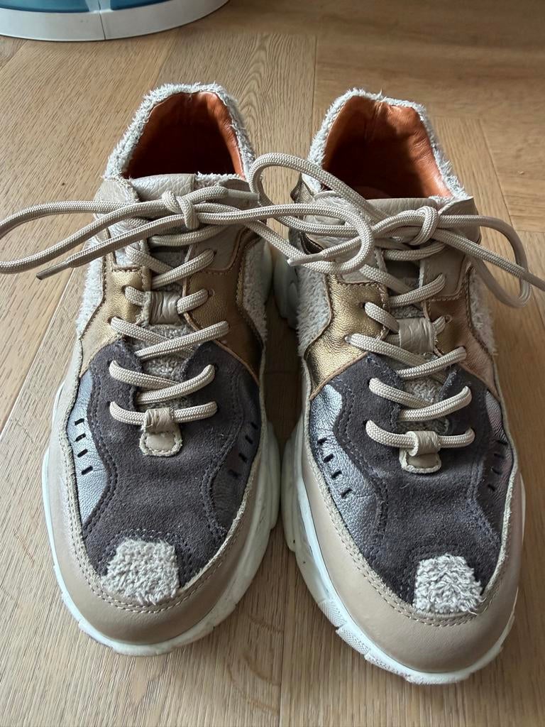 Dw/rs  beige sneakers met gouden accenten, Ophalen of Verzenden, Gedragen, Beige, Sneakers of Gympen