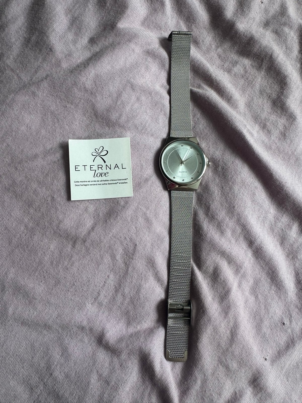 Zilverkleurig Horloge met Strass - Eternal Love, Polshorloge, Overige materialen, Nieuw, Ophalen