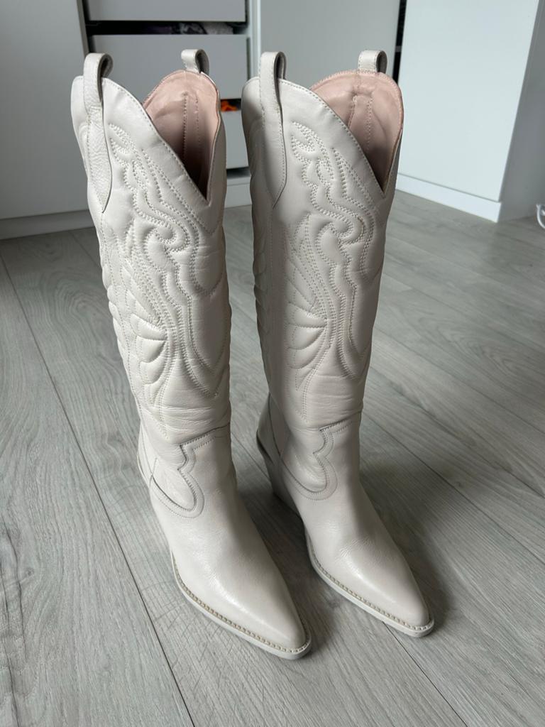Bronx leren Cowboylaarzen - Crème Wit, Kleding | Dames, Schoenen, Ophalen of Verzenden, Zo goed als nieuw, Wit, Hoge laarzen