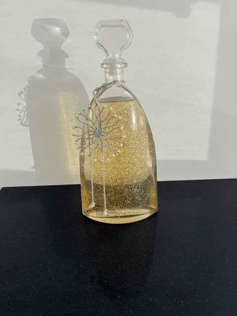 Doucheschuim met glitters in glazen fles met stolp., Ophalen, Nieuw, Bad & Douche