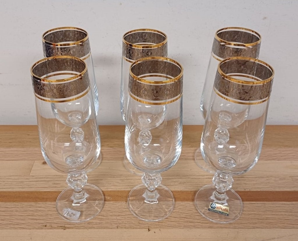 Bohemia kristallen champagne glazen - 6 stuks, Ophalen of Verzenden