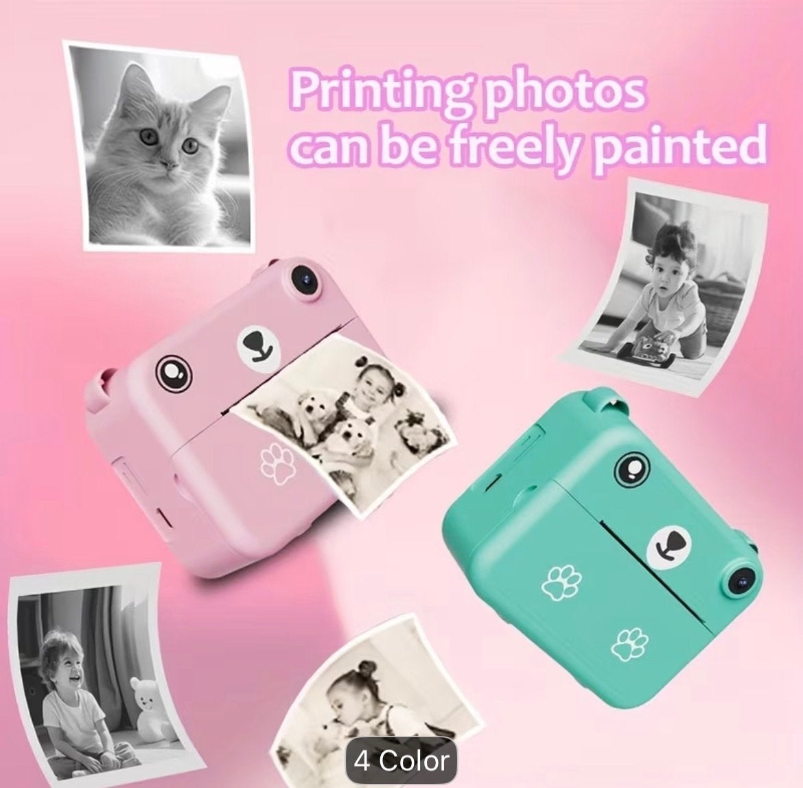 Draagbare Instantcamera HD voor Kinderen + 3 Rollen Papier, Verzenden, Oplader, Nieuw, Kindercamera