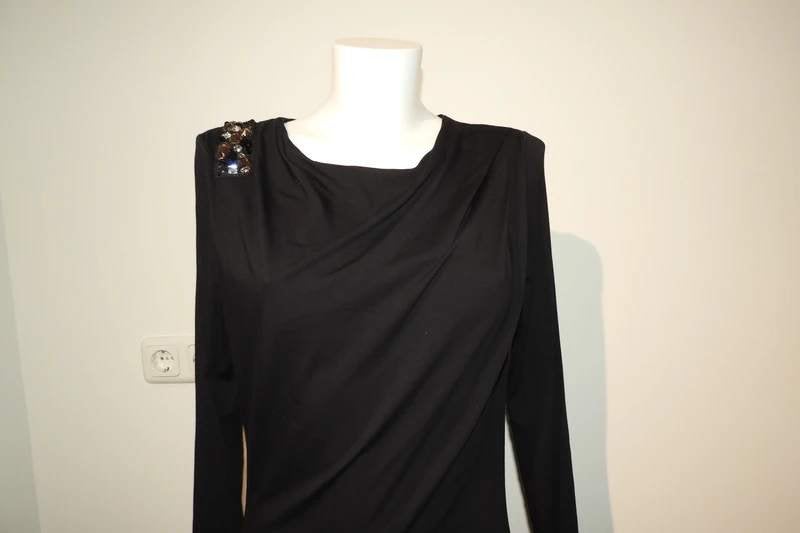 Marccain zwart top tuniek gesmockt stenen/ kralen werk N4, Maat 38/40 (M), Verzenden, Zwart, Gedragen