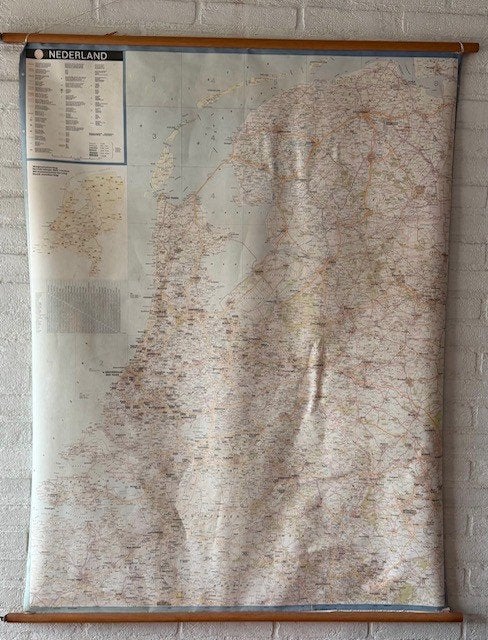 Vintage schoolkaart Nederland en historische taferelen, Boeken, Landkaart, 1800 tot 2000, Nederland, Ophalen