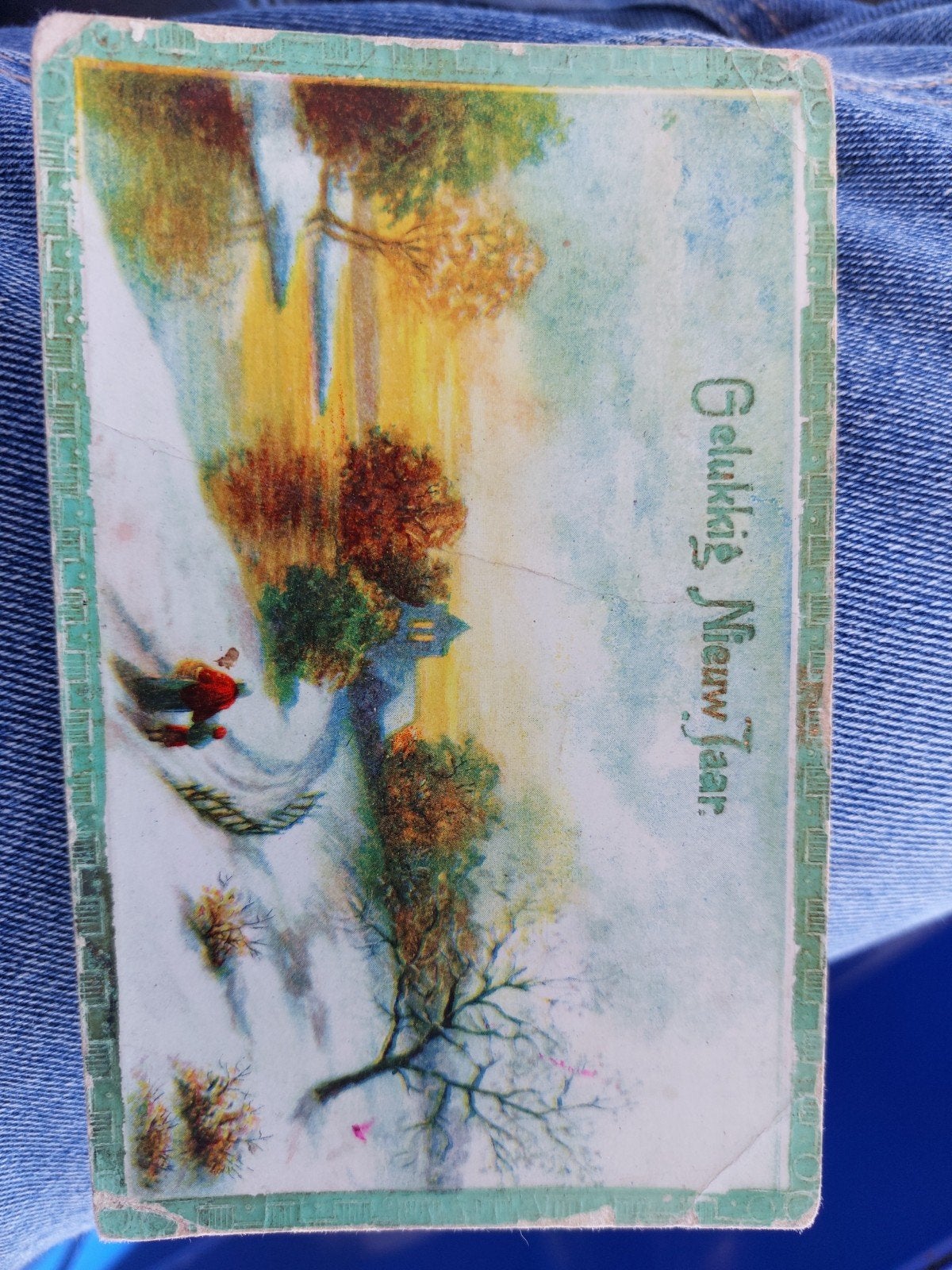 Antieke Nieuwjaarskaart - Winterlandschap met huisje, Ophalen of Verzenden, Voor 1920, Gelopen, Seizoenen