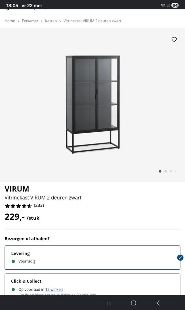 Vitrinekast, Ophalen, 25 tot 50 cm, 50 tot 100 cm