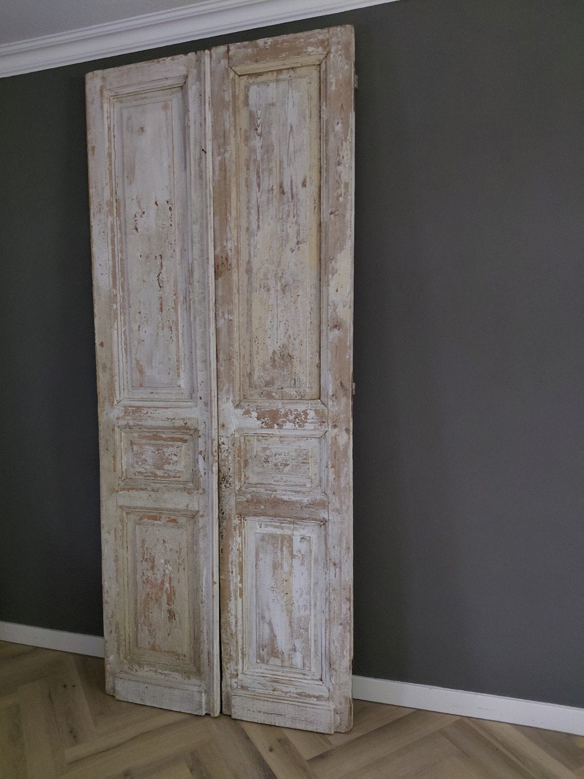 Antieke houten paneeldeuren - set van twee, Gebruikt, 80 tot 100 cm, Binnendeur, Minder dan 200 cm
