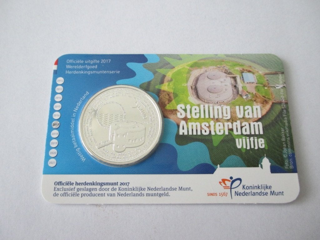 Coincard het stelling van Amsterdam vijfje 2017, Ophalen of Verzenden, Koningin Beatrix, Euro's, Setje