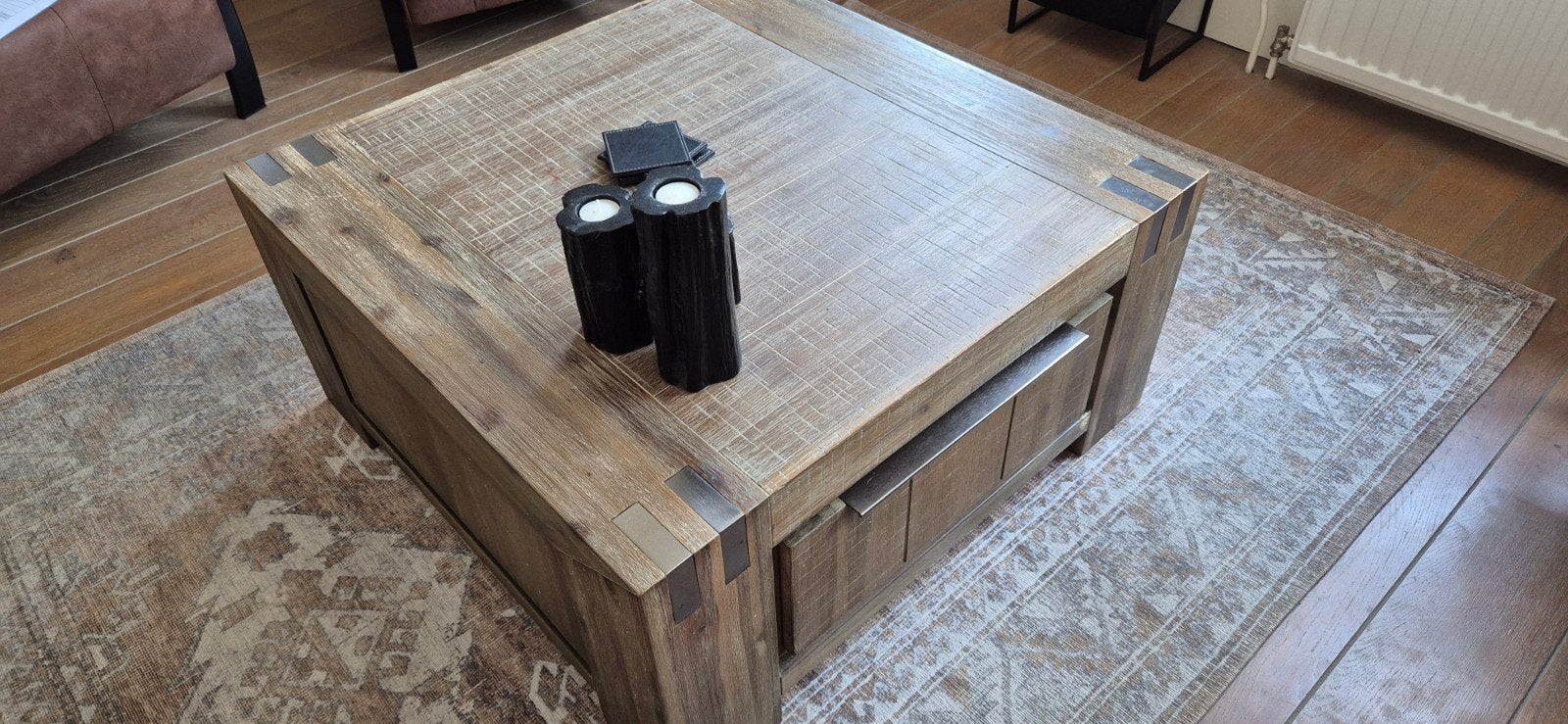 Bassano Salontafel Pronto warm grijs acaciahout T.E.A.B., Ophalen, Gebruikt, 50 tot 100 cm, Vierkant