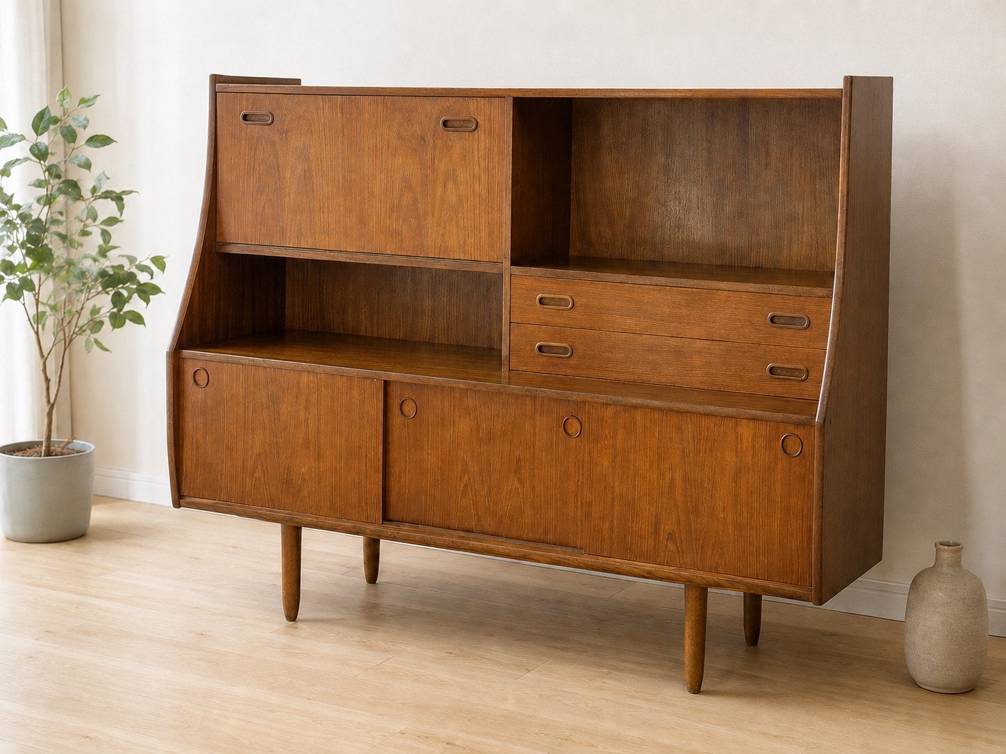 Vintage teak wandkast met secretaire – jaren 60/70, Huis en Inrichting, Ta, Ge, Ophalen of Verzenden, Zo goed als nieuw