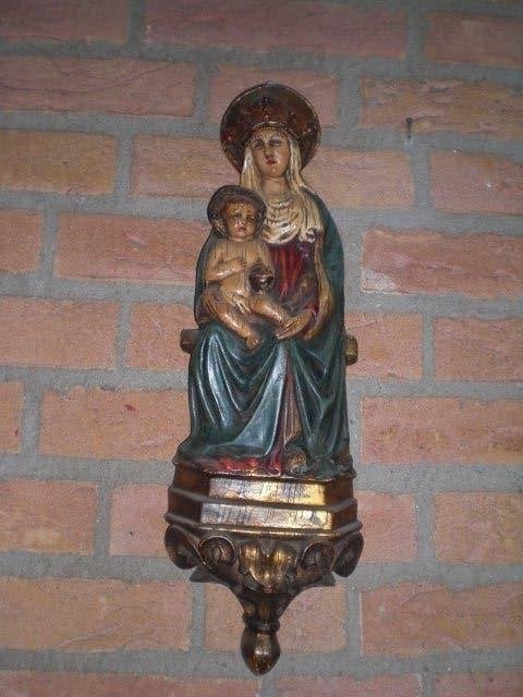 Heilig muur beeld Maria met blauwe mantel met kind, Antiek en Kunst, Antiek | Religie, Ophalen of Verzenden
