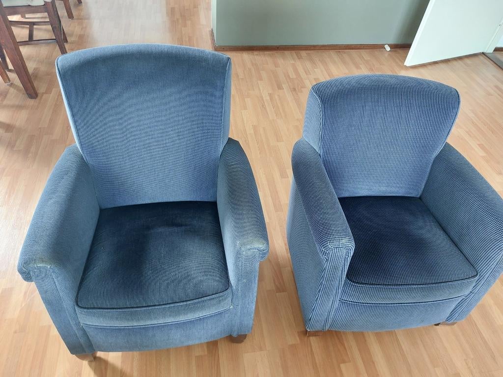 Set van 2 blauwe fauteuils - comfortabel en stijlvol, Huis en Inrichting, Fauteuils, Ophalen, Gebruikt, Klassiek, 75 tot 100 cm