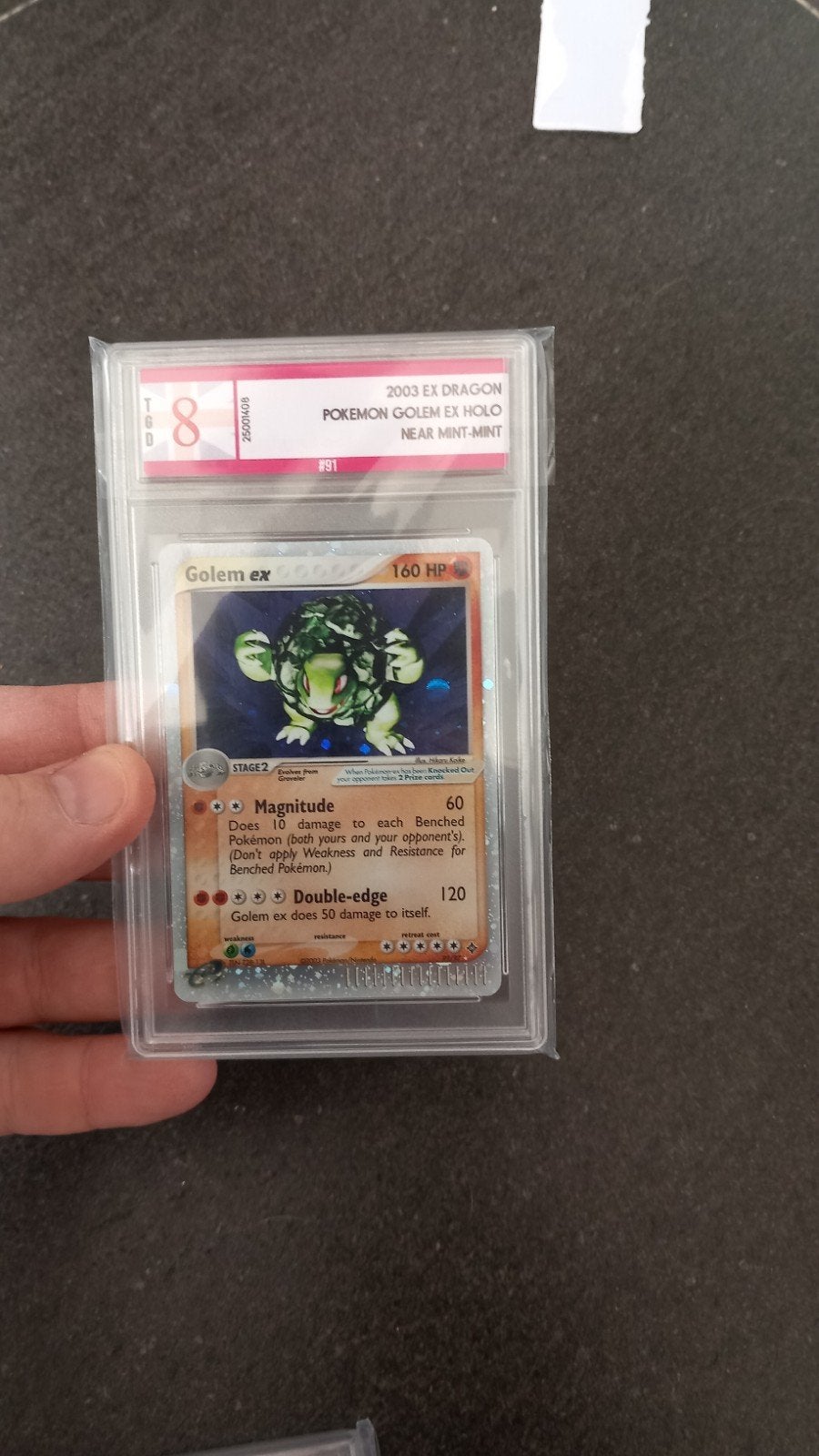 Pokémon Golem ex Holo 2003 EX Dragon TGD Graded 8, Ophalen of Verzenden, Zo goed als nieuw, Losse kaart, Foil