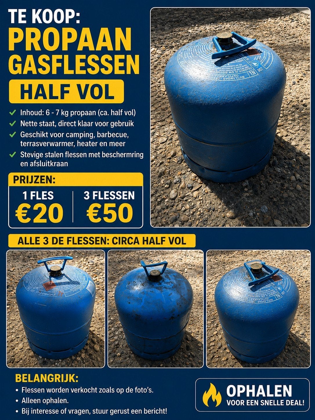 3 Campingaz gasflessen - circa halfvol, Caravans en Kamperen, Kampeeraccessoires, Ophalen, Gebruikt