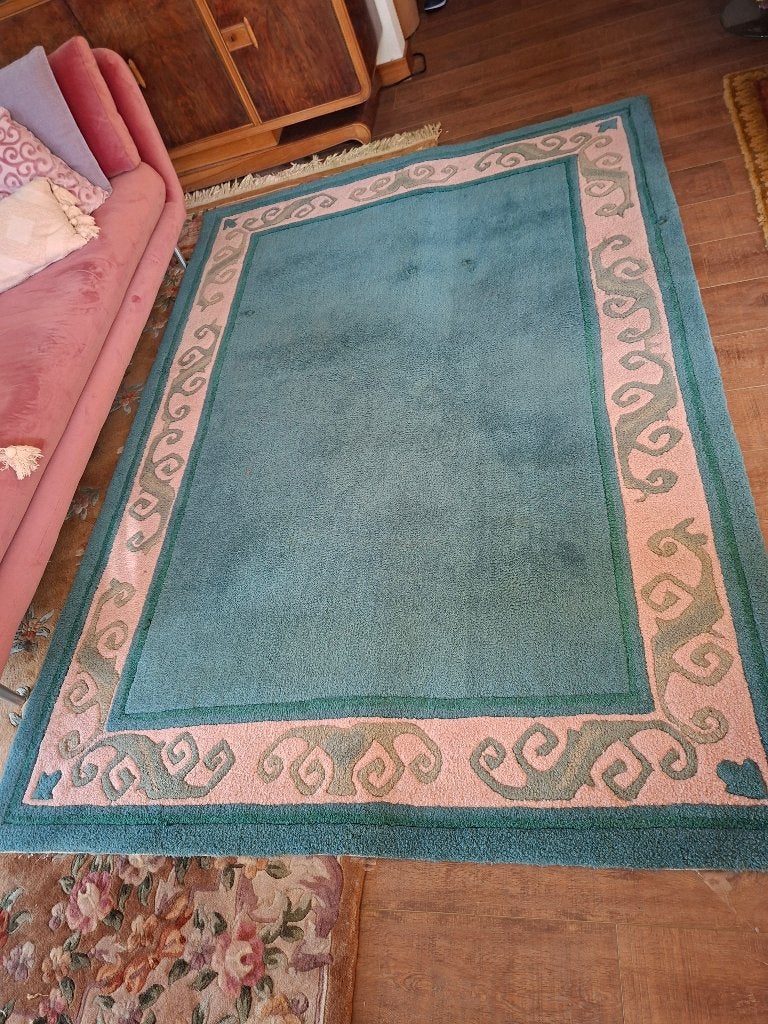turkoois vintage wollen vloerkleed  240x170, Huis en Inrichting, Ophalen, 150 tot 200 cm, 200 cm of meer, Zo goed als nieuw
