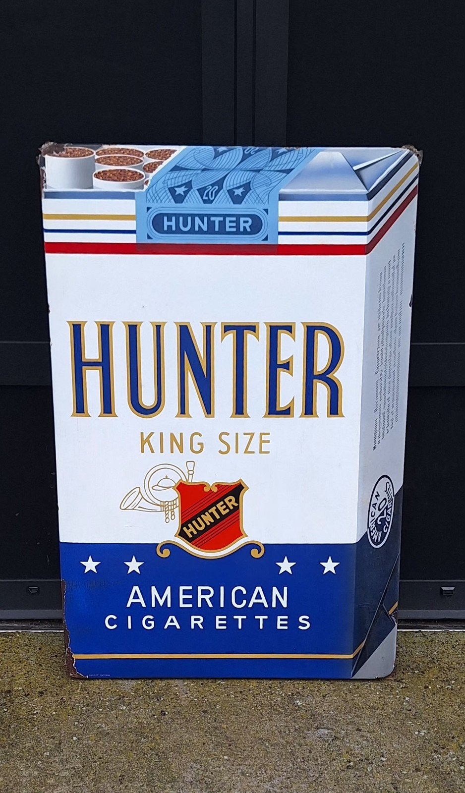 Vintage XXL Hunter King Size emaille reclamebord., Verzamelen, Ophalen, Reclamebord, Gebruikt, .