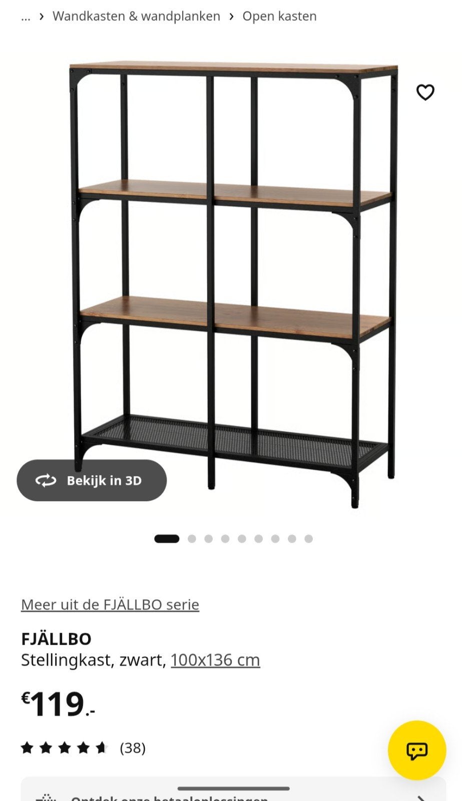 IKEA FJÄLLBO Stellingkast, zwart, 100x136 cm, Ophalen, Zo goed als nieuw