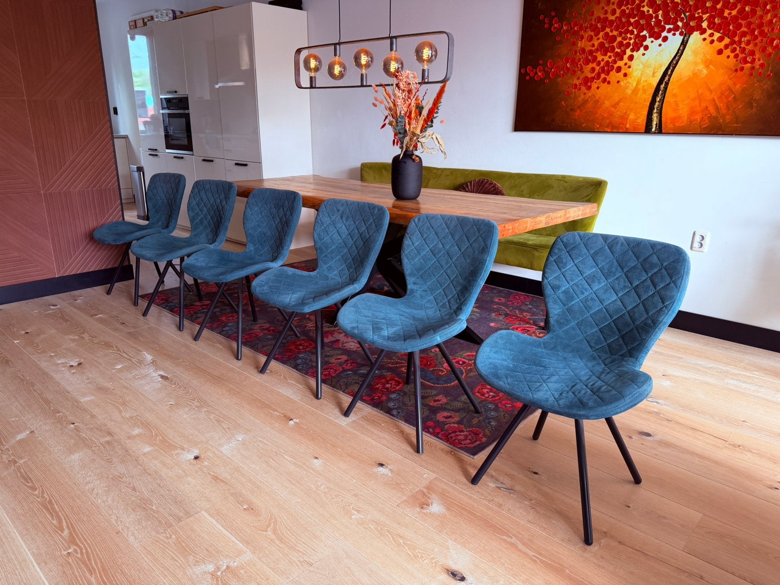 6 Lucca blauwe eetkamerstoelen, Vlinder, Blauw, Ophalen of Verzenden, Zo goed als nieuw