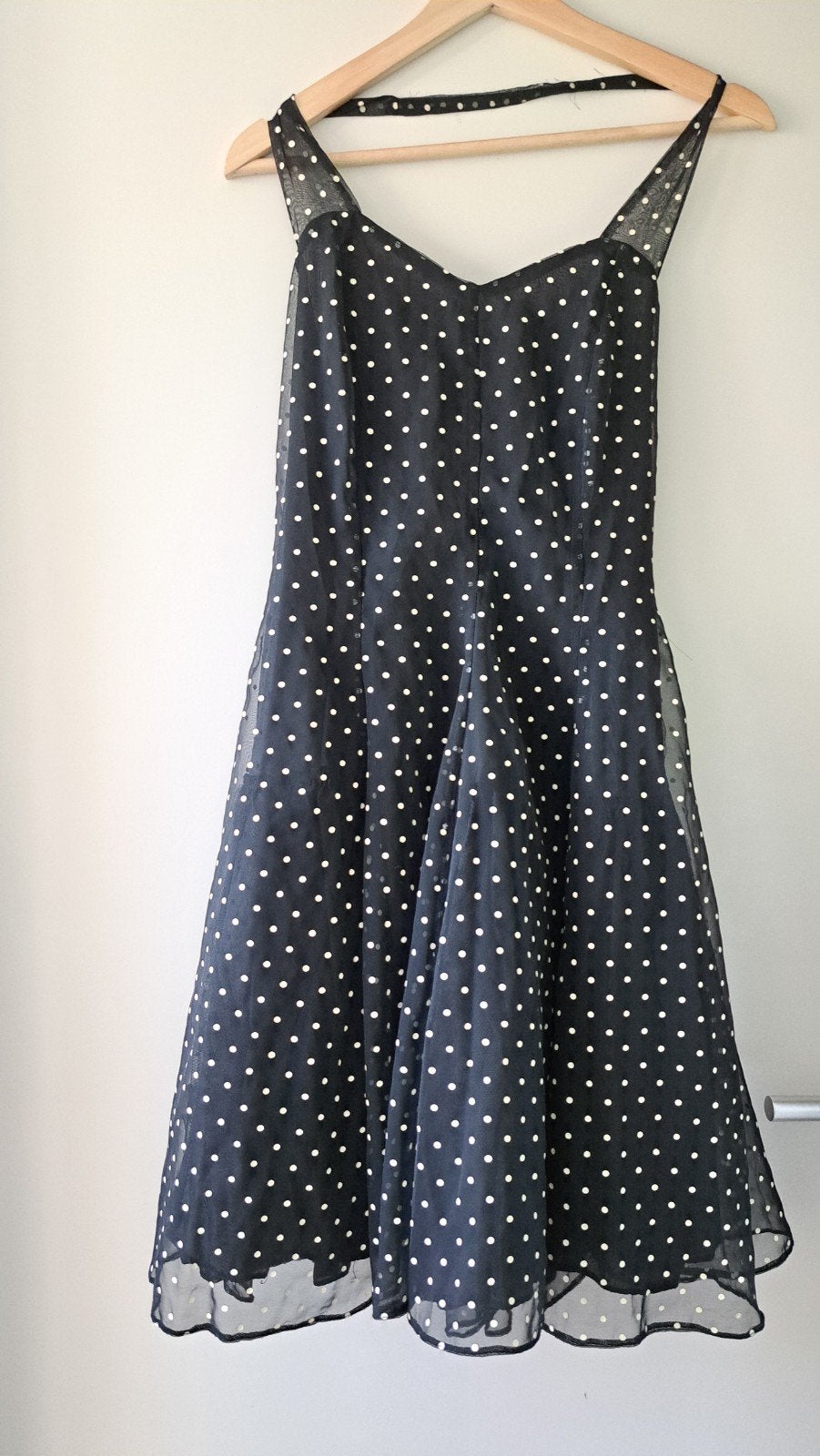 Zwarte jurk met witte stippen - Vintage, Foxy fashion, Zwart, Ophalen of Verzenden, Maat 36 (S)