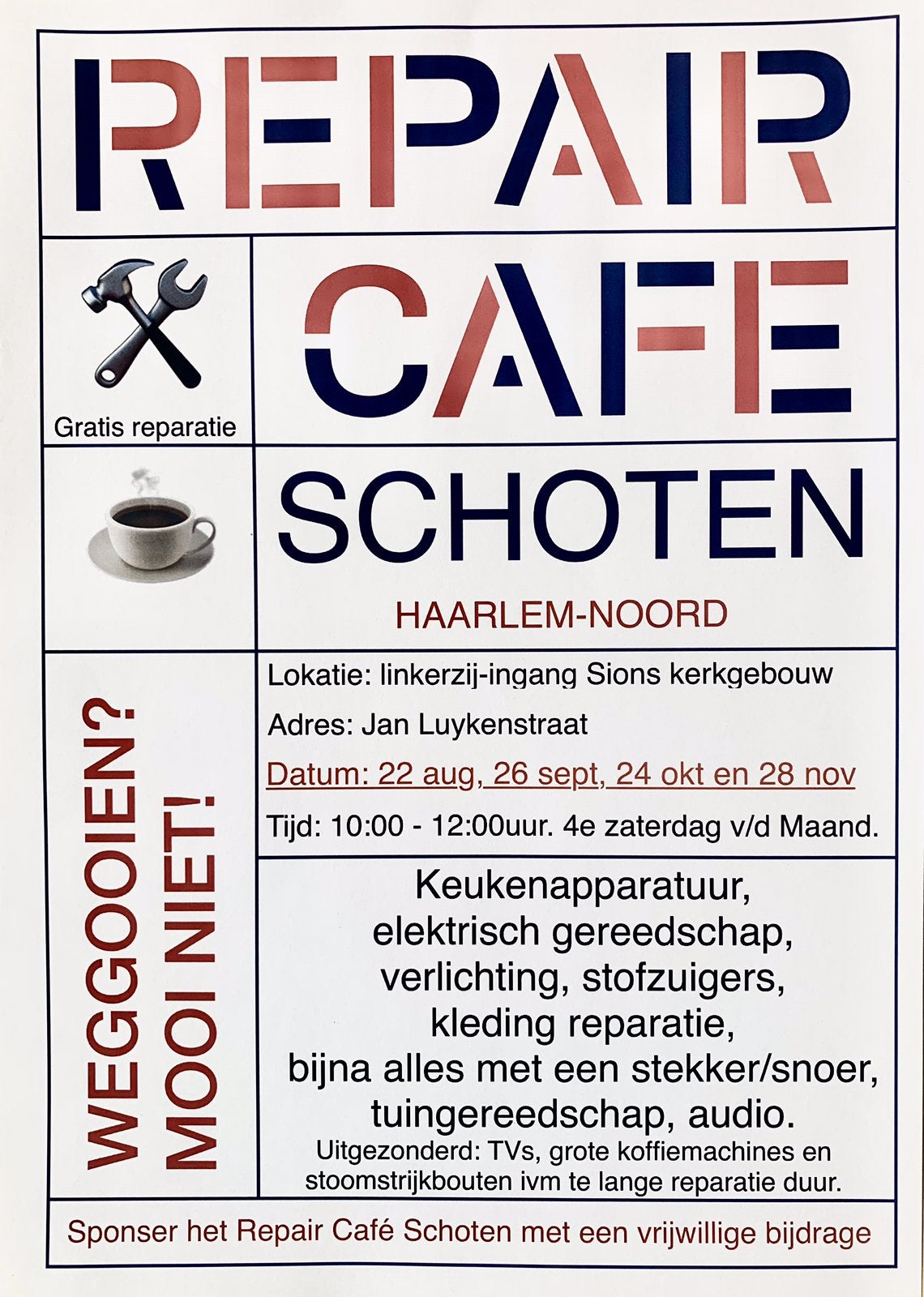 Zaterdag 22 augustus Repair Cafe in Haarlem-Noord, Ophalen, Gebruikt