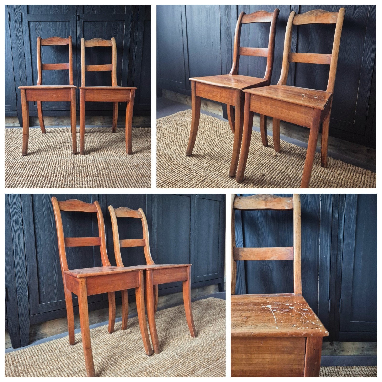 Set van 2 Antieke Houten Kerkstoelen, Antiek en Kunst, Antiek | Meubels | Stoelen en Banken, Ophalen of Verzenden