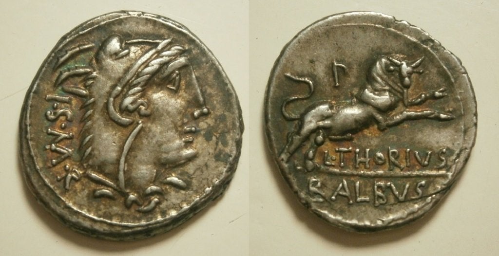 Romeinse Republiek 105 BC L. Thorius Balbus Denarius, Postzegels en Munten, Munten | Europa | Niet-Euromunten, Ophalen of Verzenden
