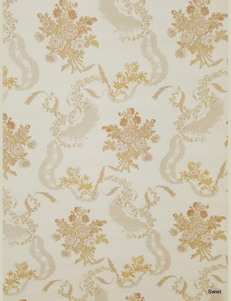 14045 sixties bloemenbehang uirlandes en boeketten swiet, Ophalen of Verzenden, Beige
