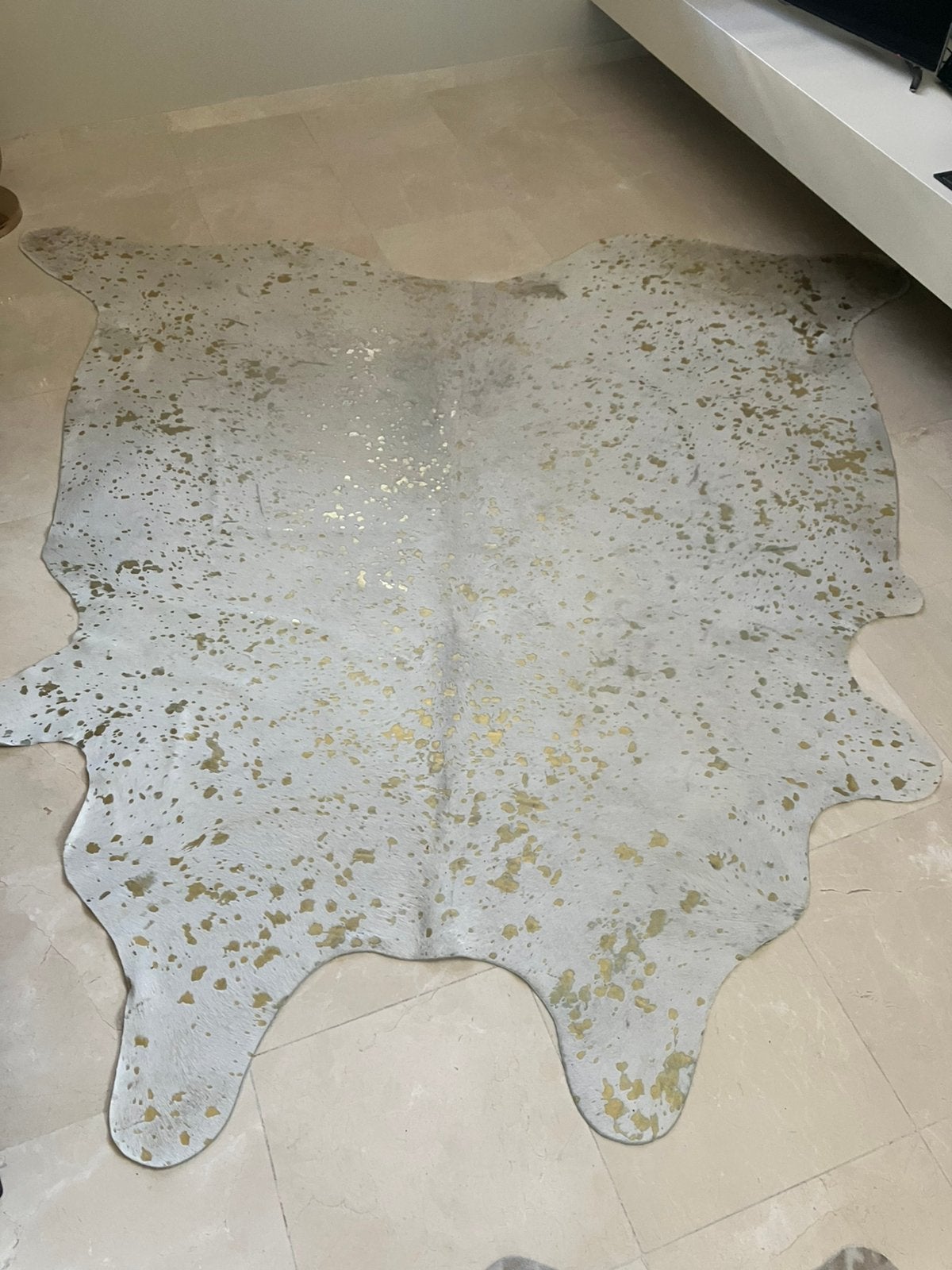 Koeienhuid vloerkleed in beige/goud, Ophalen, 200 cm of meer, Hotel chique, Zo goed als nieuw