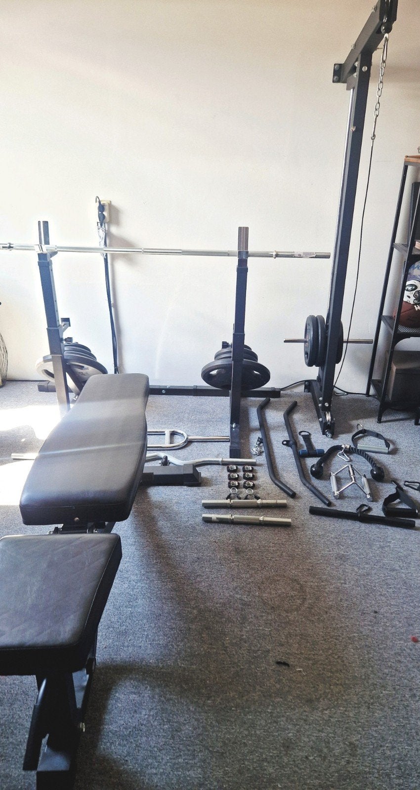 Complete Fitness Set: Bank, Halters, Gewichten & Kabelstatio, Sport en Fitness, Ophalen, Benen, Zo goed als nieuw, Fitnessbank