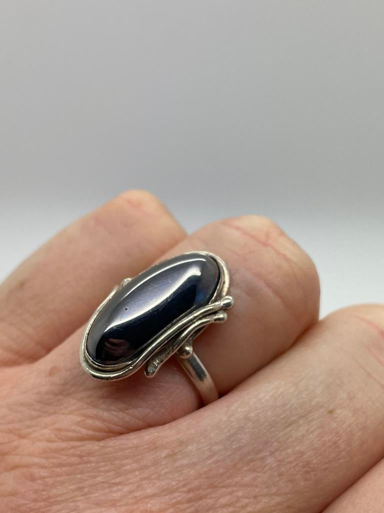 D623 Prachtige zilveren ring hematiet maat 16,75, Ophalen of Verzenden, Kleiner dan 17, X, Met edelsteen