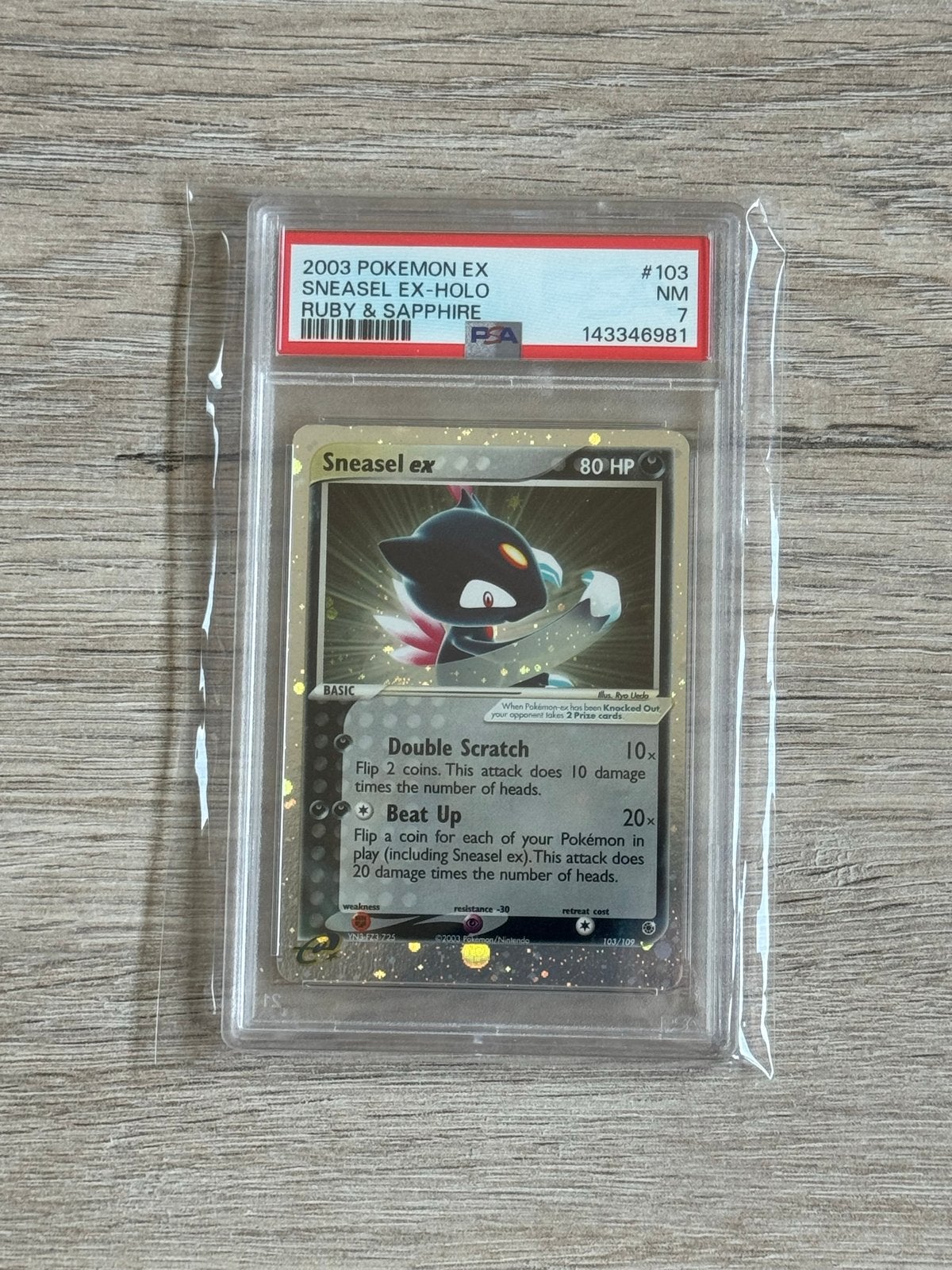 2003 Pokemon EX Sneasel EX-Holo Ruby & Sapphire PSA 7, Ophalen of Verzenden, Zo goed als nieuw, Losse kaart, Foil