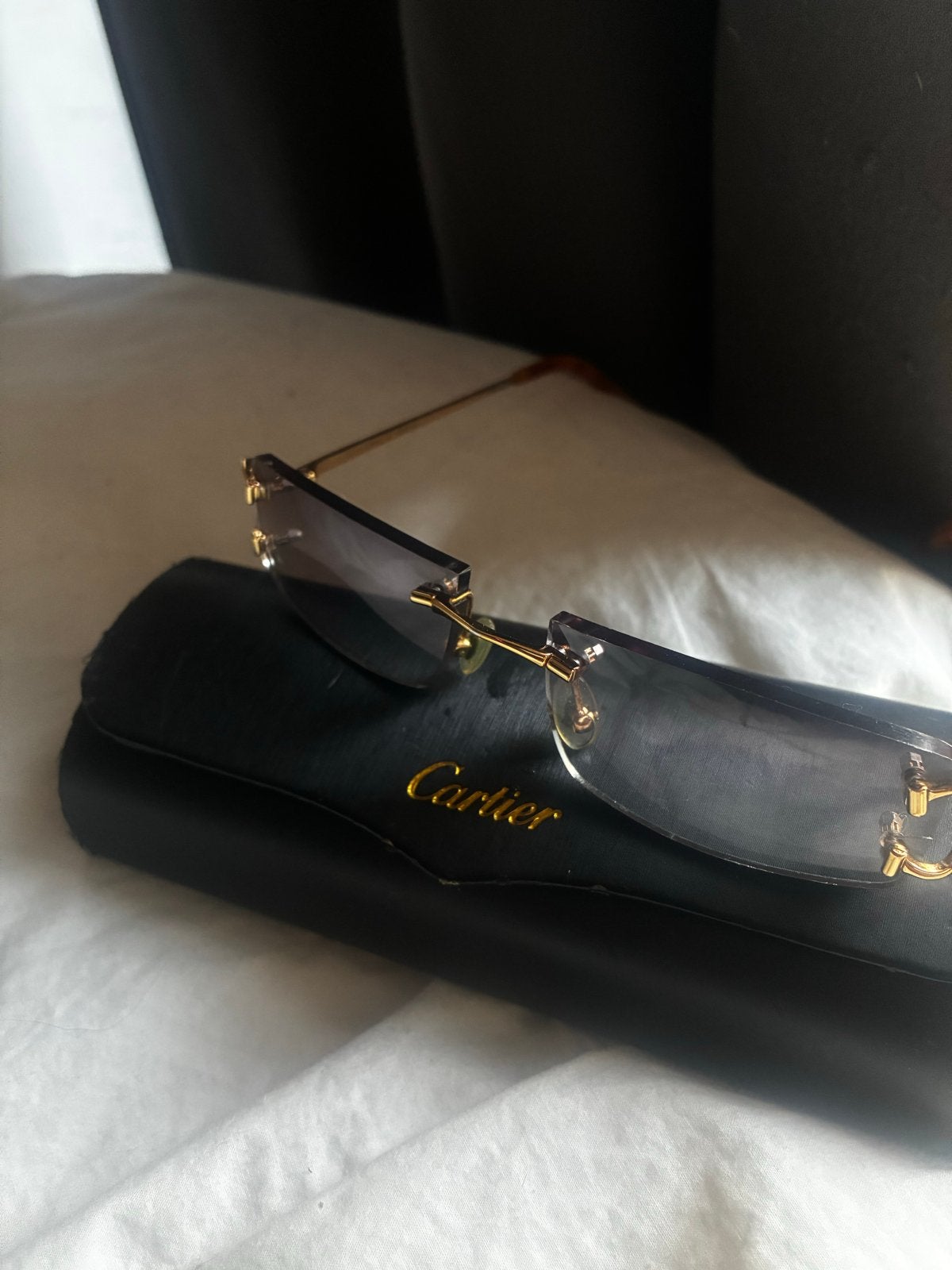 Cartier zonnebril met etui, Sieraden, Tassen en Uiterlijk, Zonnebrillen en Brillen | Dames, Overige merken, Gebruikt, Zonnebril
