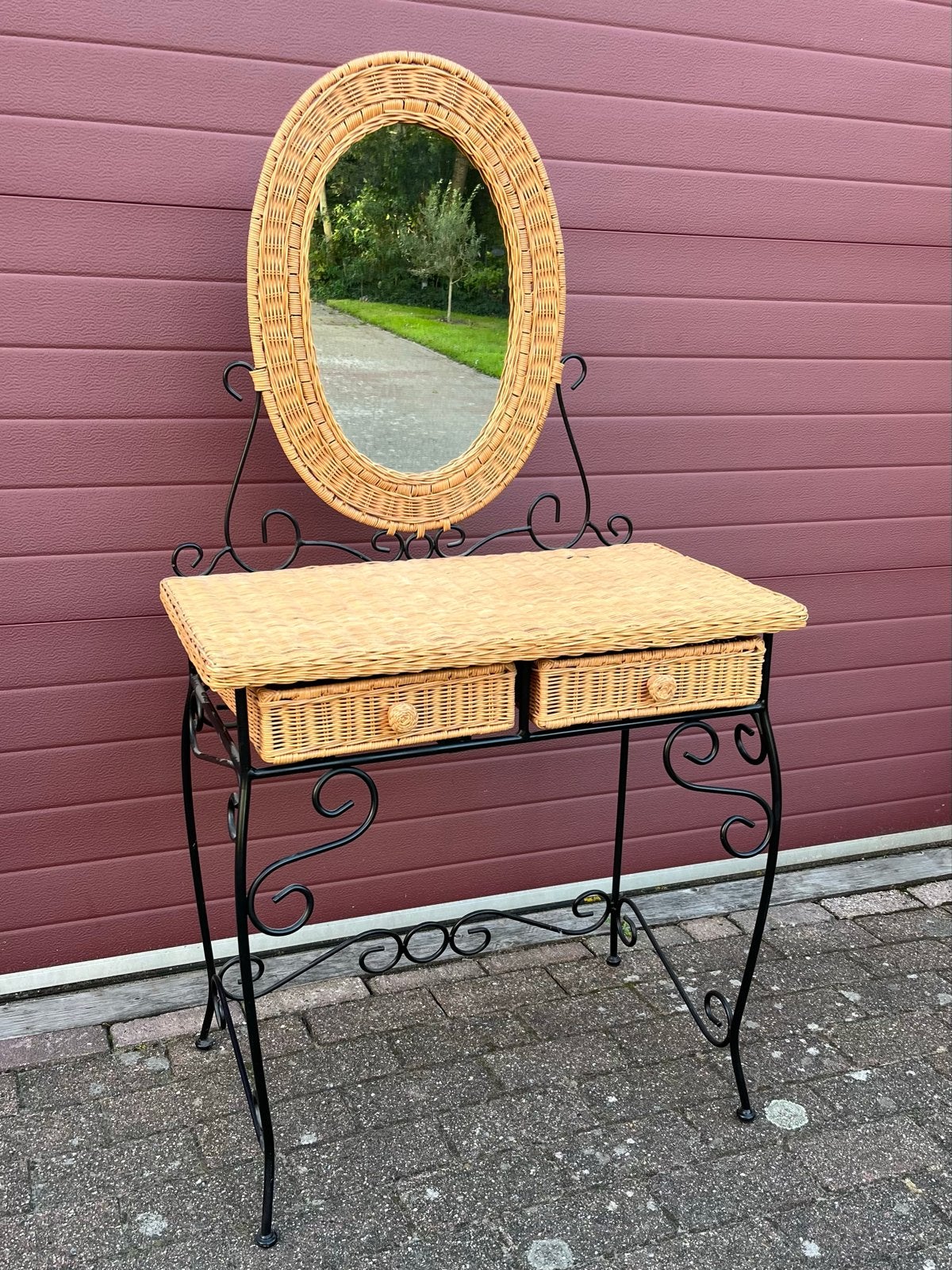 Rotan kaptafel met spiegel en lades, Ophalen