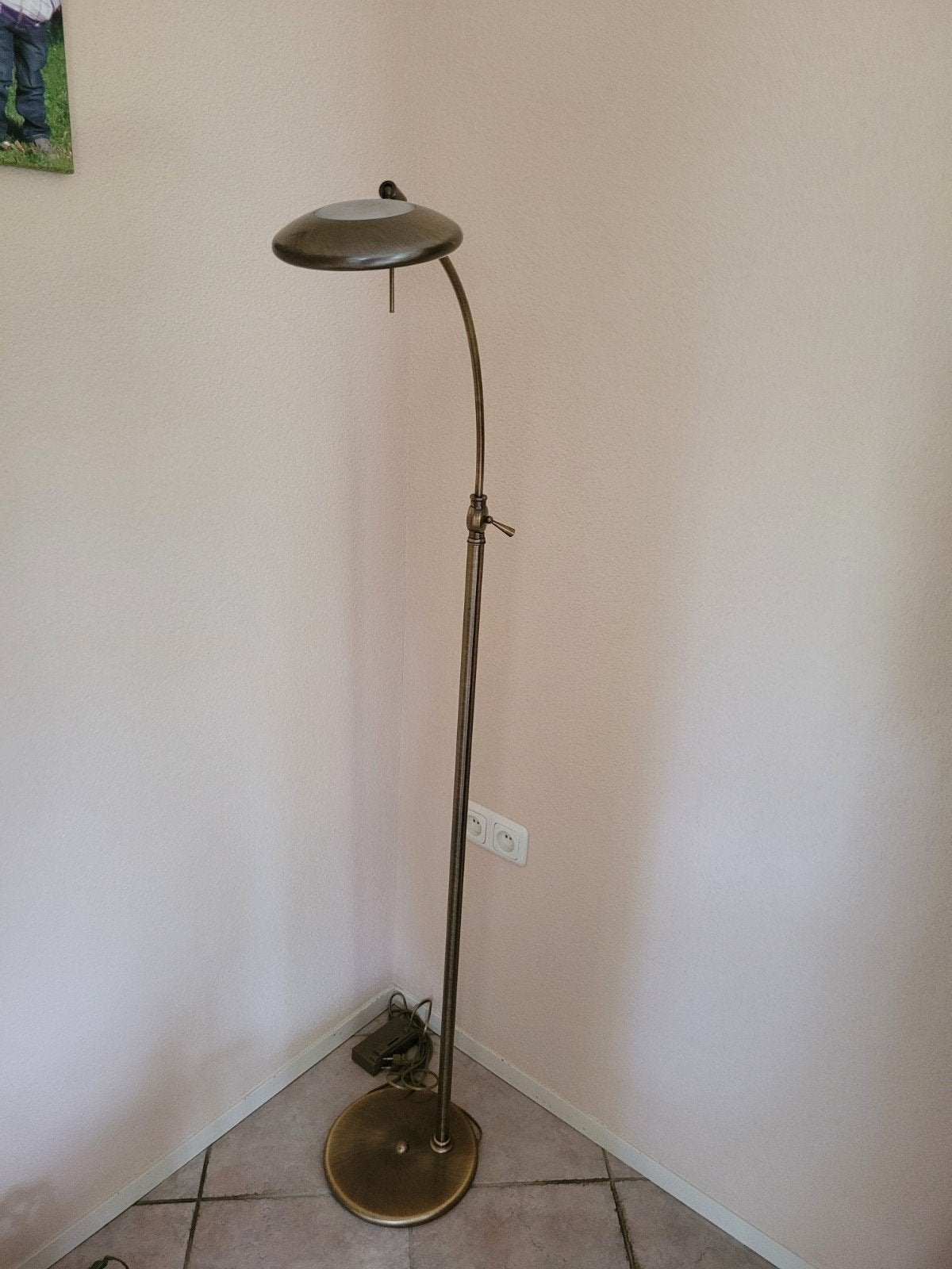 Stijlvolle bronzen vloerlamp met leesarm, Ophalen, Gebruikt, Metaal, 150 tot 200 cm