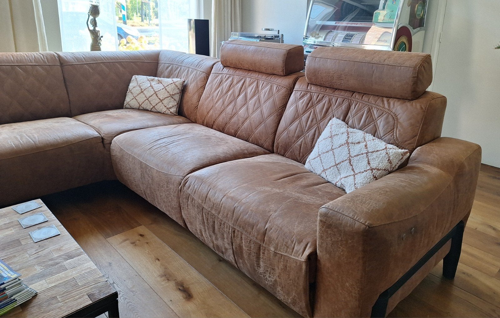 Hoekbank met relaxstoel, Huis en Inrichting, Ophalen of Verzenden, Zo goed als nieuw, Stof, Industrieel/modern