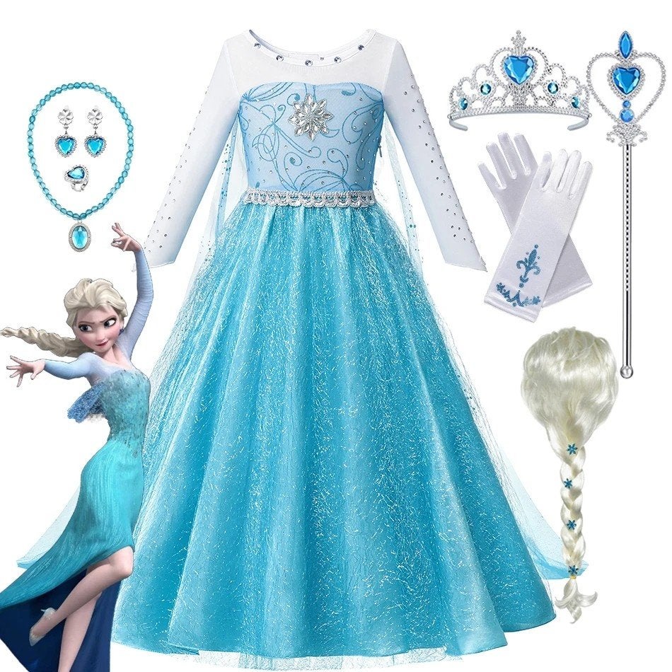 Elsa Frozen Jurk met Accessoires - Prinsessenjurk, Kinderen en Baby's, Carnavalskleding en Verkleedspullen, Ophalen of Verzenden