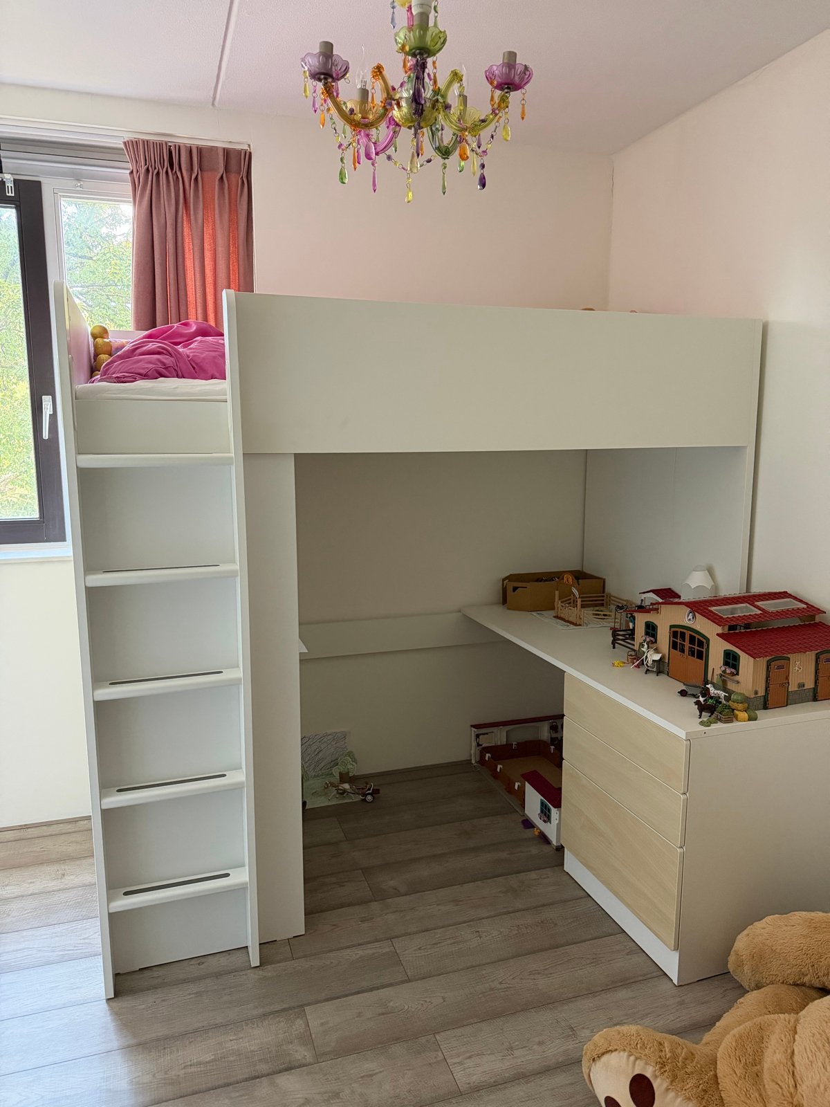 IKEA SMÅSTAD Hoogslaper met bureau en kledingkast, Ophalen, 90 cm, Eenpersoons, Wit