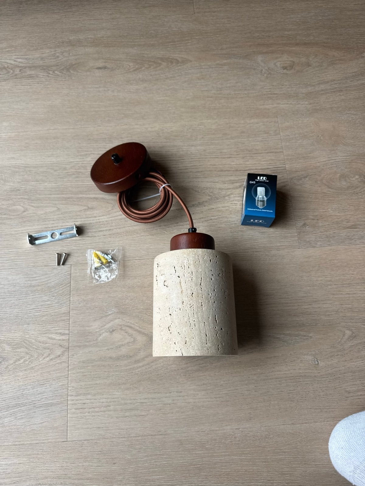 Hanglampen Japandi - Beige - Steen- Nieuw uit doos, Nieuw, Hout, Japandi, E27 (groot)