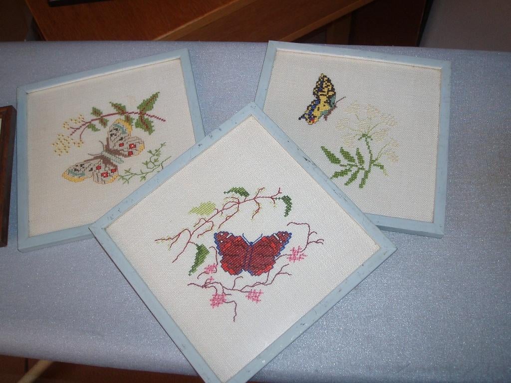 borduurwerk kleine schilderijtjes, Ophalen, Schilderij, Vintage, Textiel