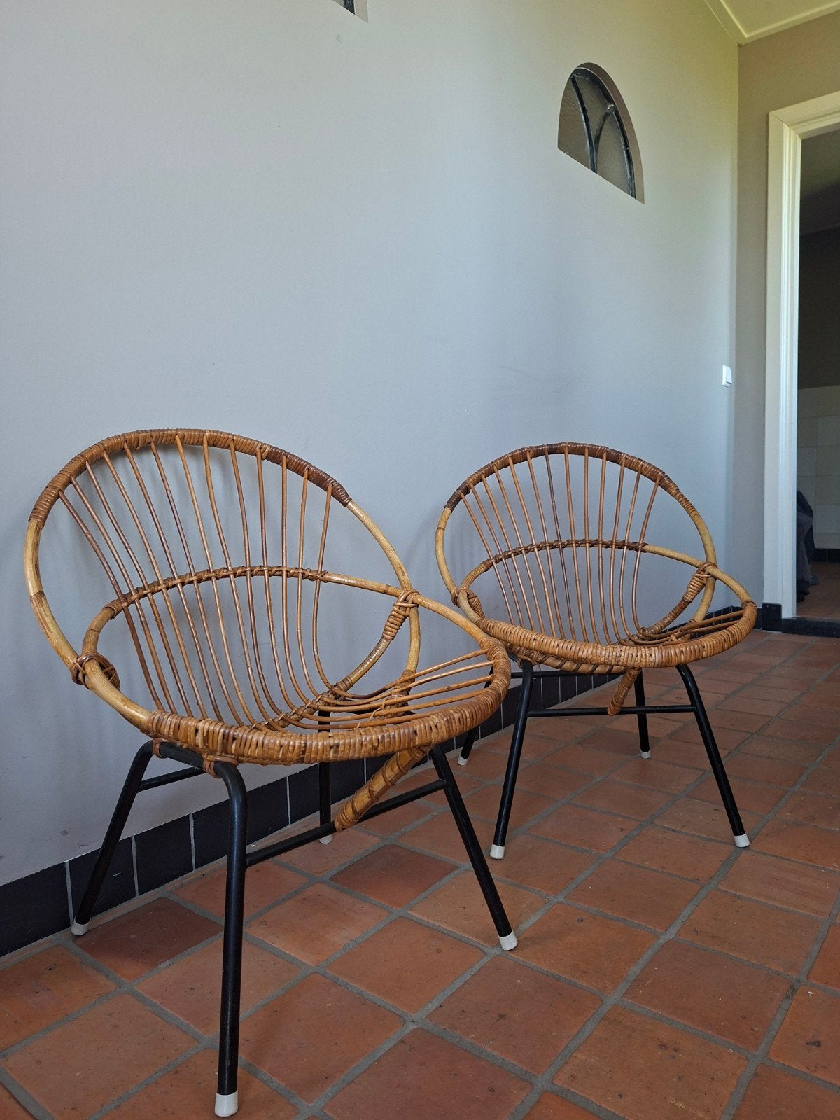 Set van 2 vintage rotan stoelen, Huis en Inrichting, Ophalen, Gebruikt, Twee, Bruin